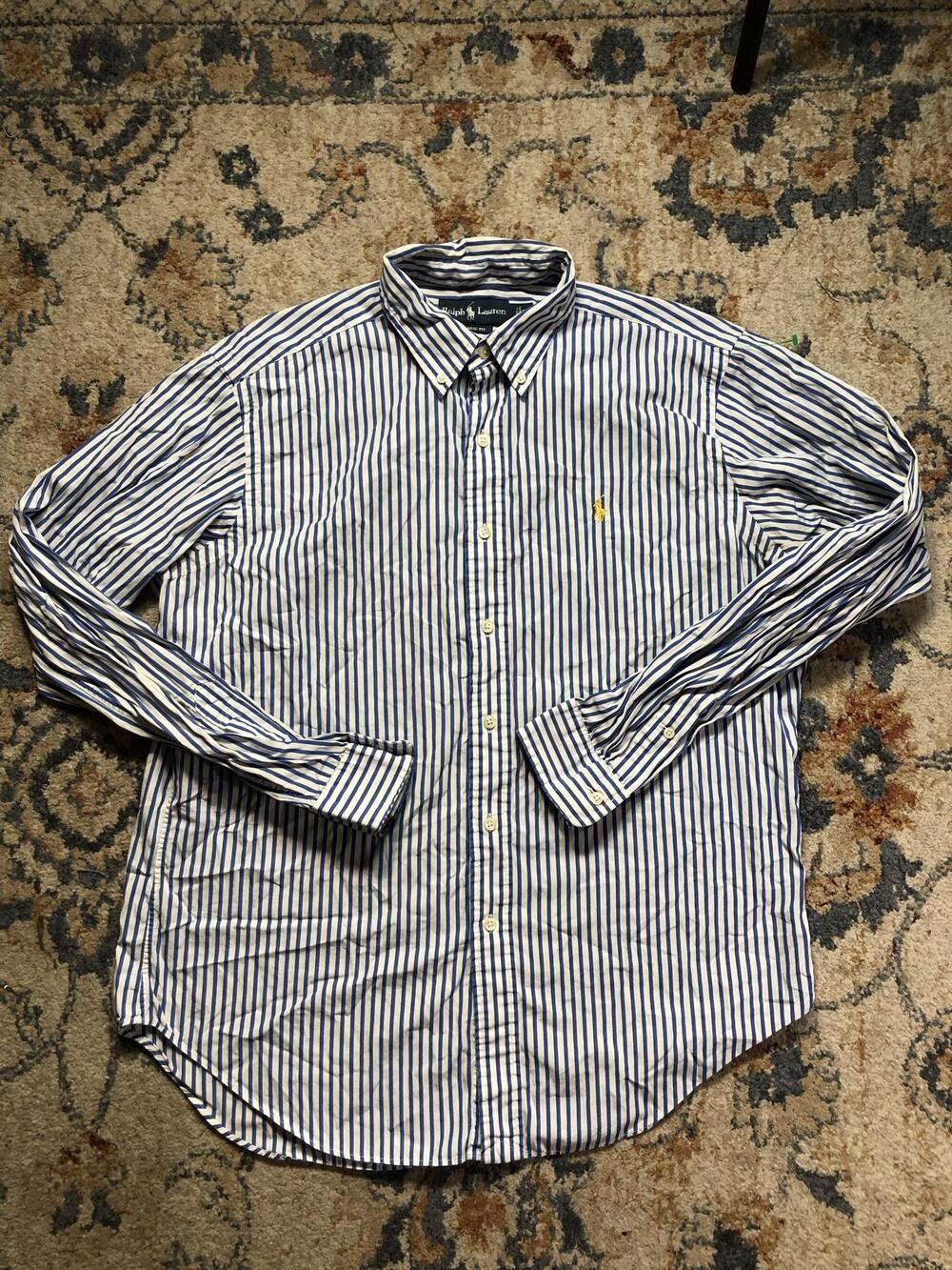 Ralph Lauren Shirt Mens L Blue Stripe Long Sleeve Button Down Pony Logo Casual